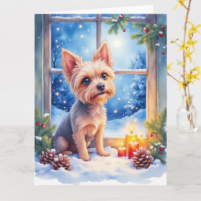Brussels Griffon Frosted Window Christmas Art Karte (Gelbe Blume)