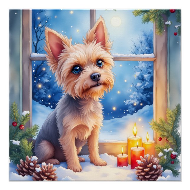 Brussels Griffon Frosted Window Christmas Art Poster (Vorderseite)