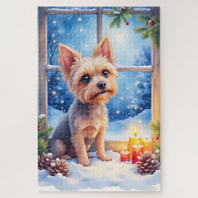 Brussels Griffon Frosted Window Christmas Art Puzzle (Vertikal)