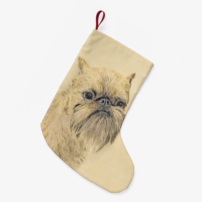 Brussels Griffon Painting - Niedliche Hundekunst Kleiner Weihnachtsstrumpf (Vorderansicht (hängend))