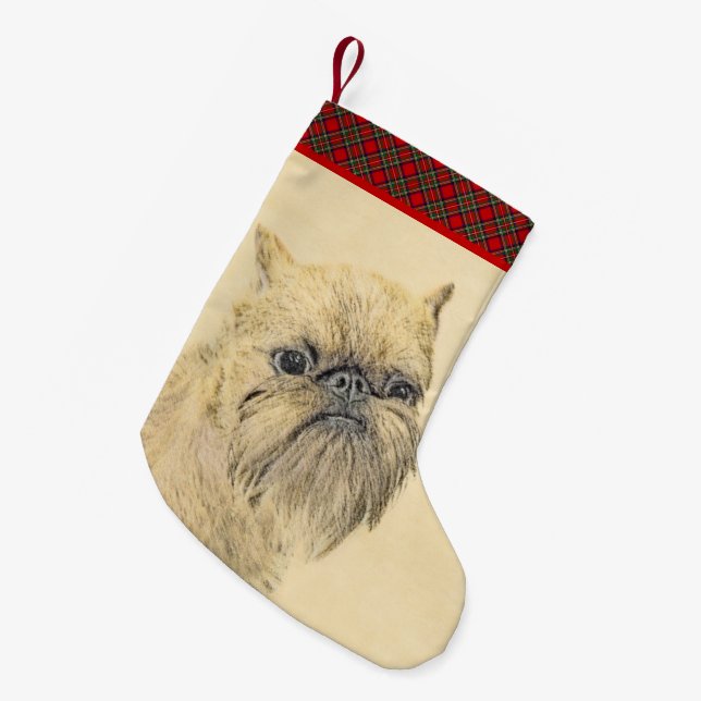 Brussels Griffon Painting - Niedliche Hundekunst Kleiner Weihnachtsstrumpf (Vorderansicht (hängend))