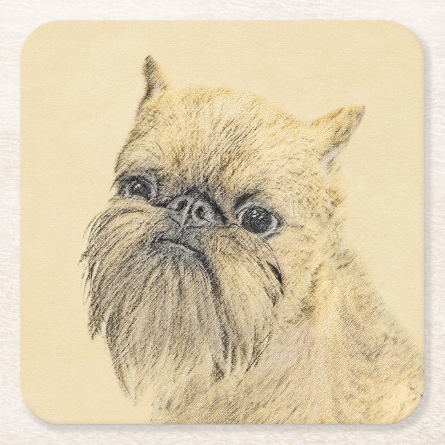 Brussels Griffon Painting - Niedliche Hundekunst Rechteckiger Pappuntersetzer (Vorderseite)