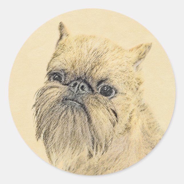 Brussels Griffon Painting - Niedliche Hundekunst Runder Aufkleber (Vorderseite)
