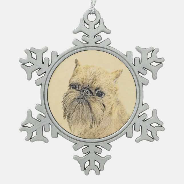Brussels Griffon Painting - Niedliche Hundekunst Schneeflocken Zinn-Ornament (Vorderseite)