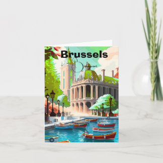 Brussels Travel Art postcard, Belgium Travel Art, Feiertagskarte