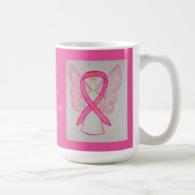 Brust-Krebs-Bewusstsein Band Engel Custom Tasse (Rechts)