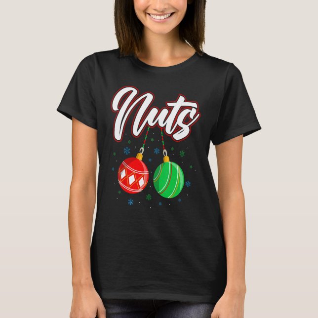 Brust Nüsse Weihnachts Funny Matching Couple Chest T-Shirt (Vorderseite)