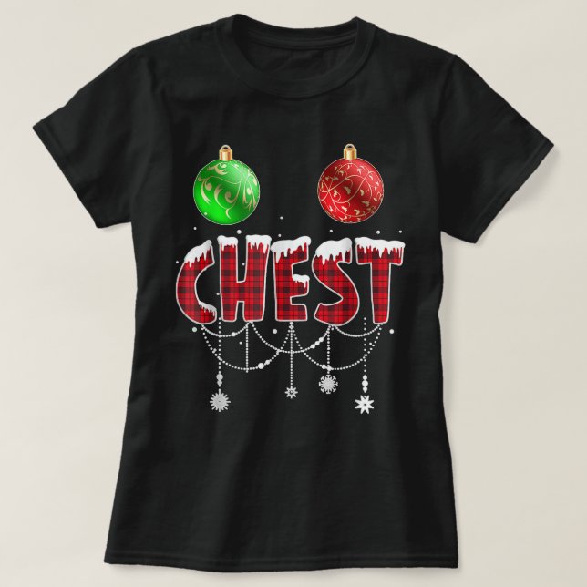 Brust Nüsse Weihnachts Funny Matching Couple Chest T-Shirt (Design vorne)