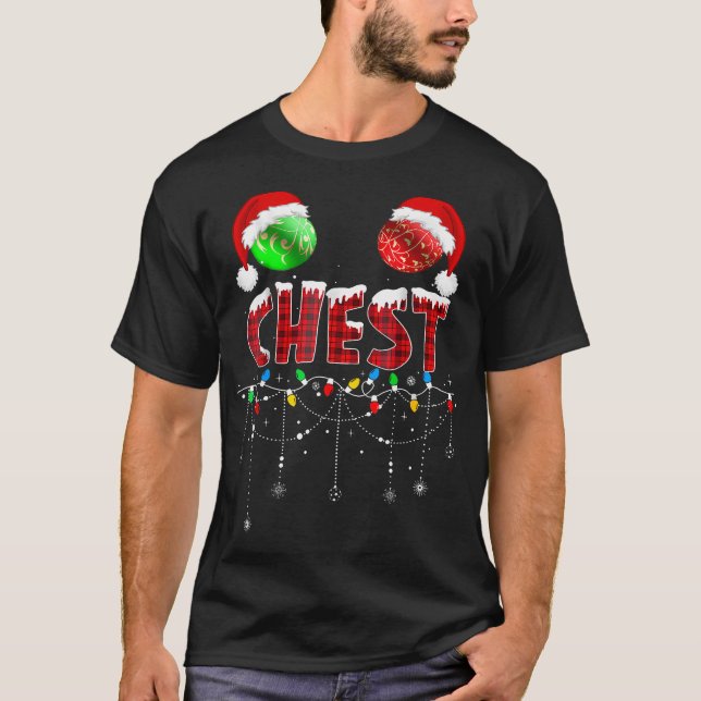 Brust Nüsse Weihnachts Funny Matching Couple Chest T-Shirt (Vorderseite)