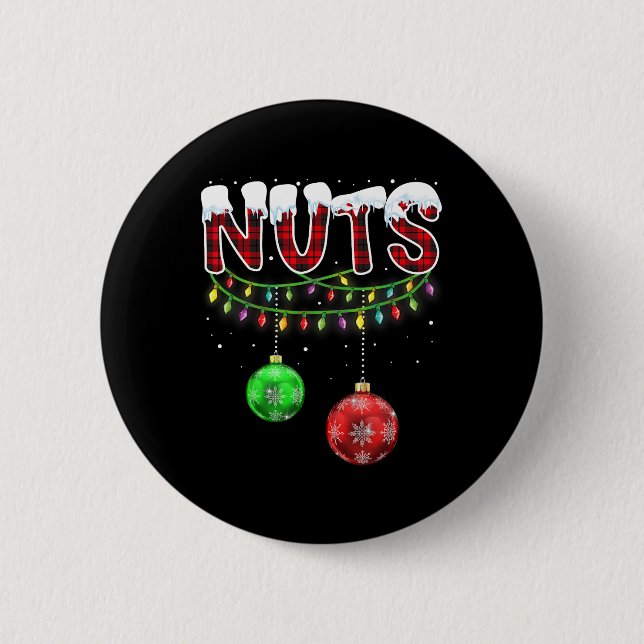 Brust Nuts Matching Kastanien Spaß Weihnachten Paa Button (Vorderseite)