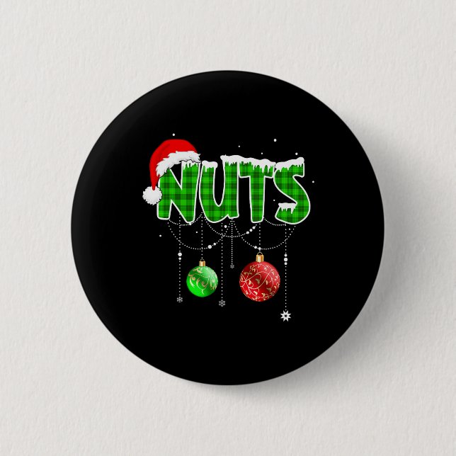 Brust Nuts Spaß Matching Kastanien Weihnachtskuche Button (Vorderseite)