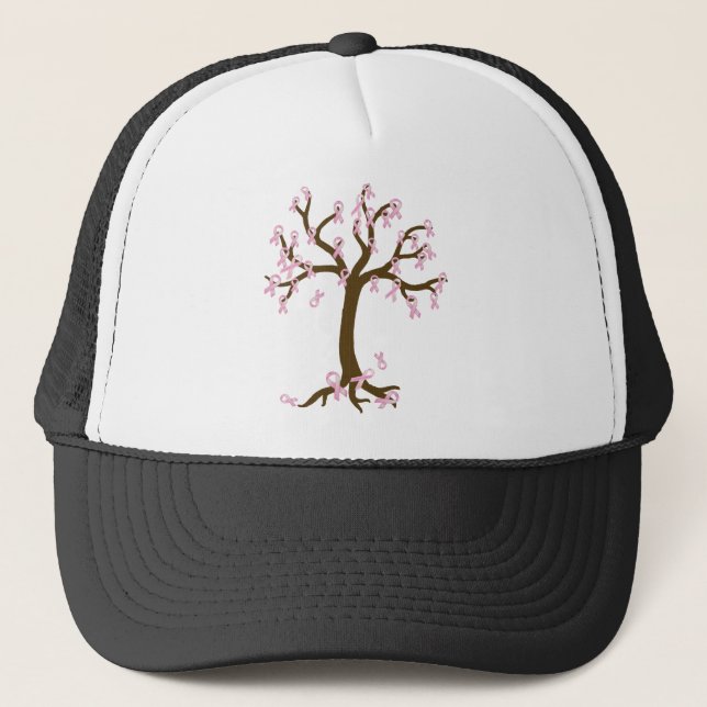 Brustkrebs-Band-Baum Truckerkappe (Vorderseite)