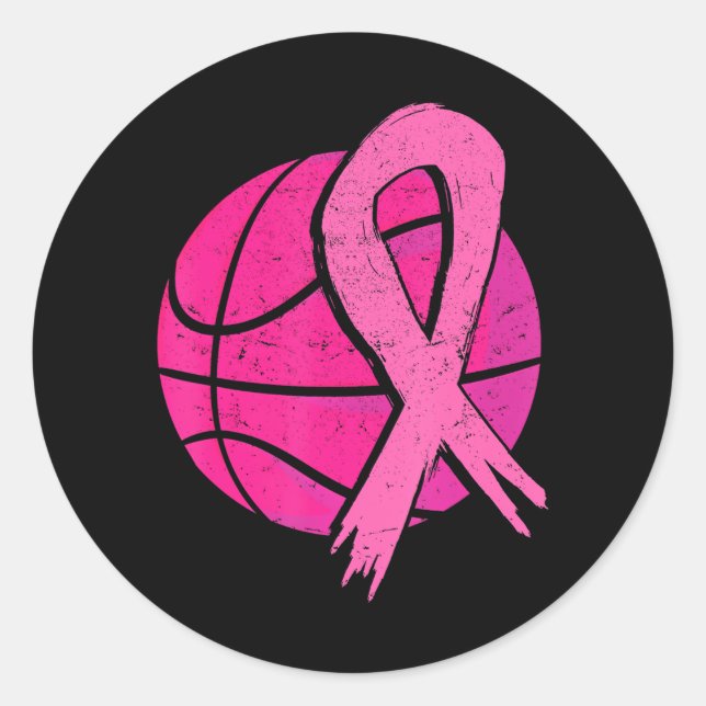 Brustkrebs Basketball Ball Pink Ribbon Runder Aufkleber (Vorderseite)
