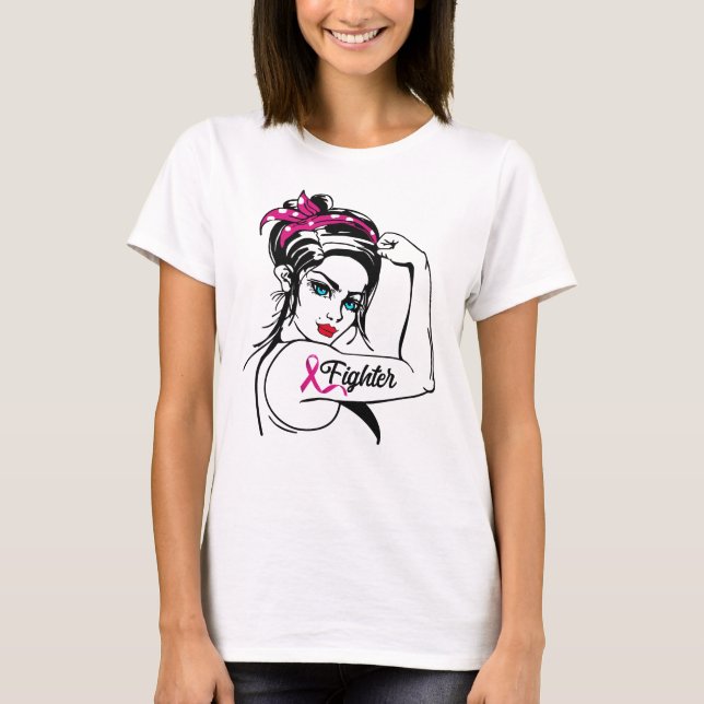 Brustkrebs bekämpft Rosie The Riveter Pink T-Shirt (Vorderseite)