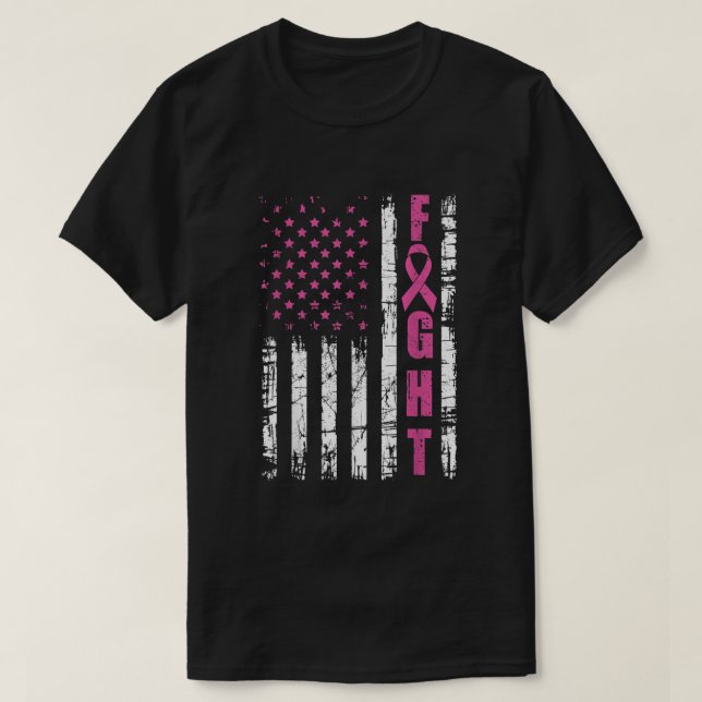 Brustkrebs-Bewusstsein Amerikanischer Flaggenkampf T-Shirt (Design vorne)