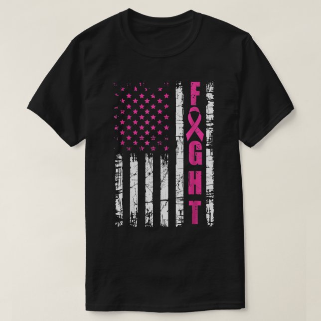 Brustkrebs-Bewusstsein Amerikanischer Flaggenkampf T-Shirt (Design vorne)