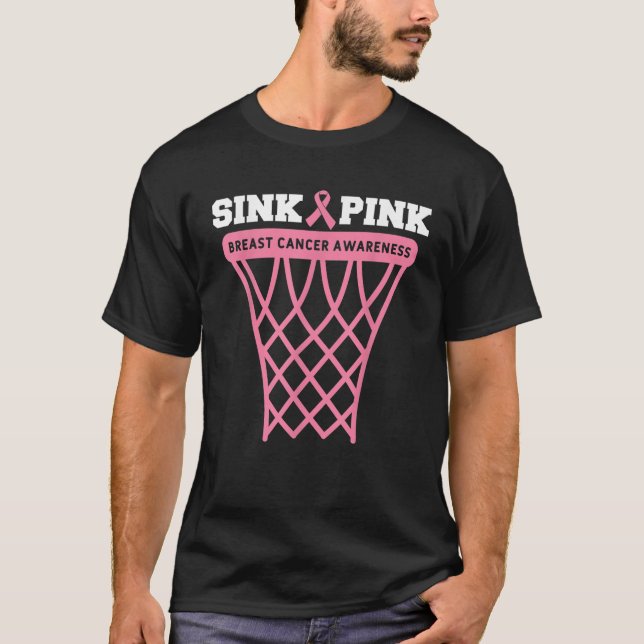 Brustkrebs-Bewusstsein Basketball Ziel Pink Ribbo T-Shirt (Vorderseite)