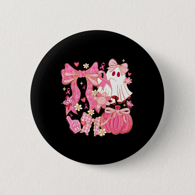 Brustkrebs-Bewusstsein Boo Ghost Coquette Bow Butt Button (Vorderseite)
