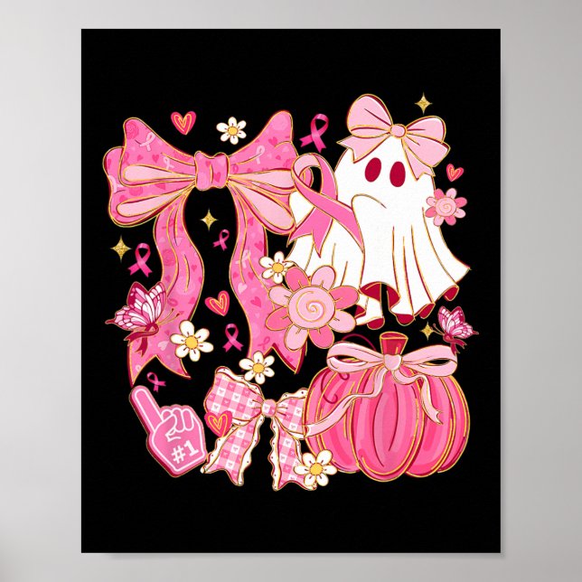 Brustkrebs-Bewusstsein Boo Ghost Coquette Bow Butt Poster (Vorne)