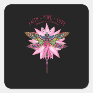 Brustkrebs-Bewusstsein Dragonfly Faith Hope Liebe Quadratischer Aufkleber