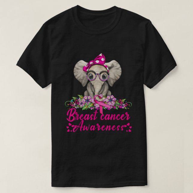 Brustkrebs-Bewusstsein Elephant T-Shirt (Design vorne)