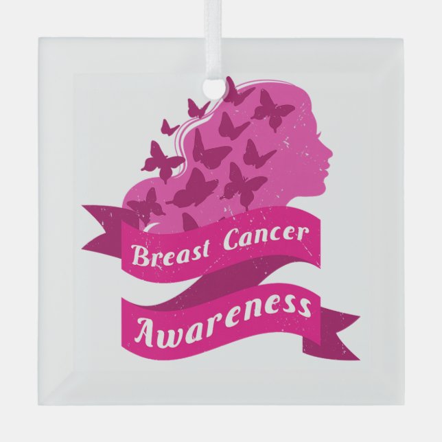 Brustkrebs Bewusstsein Frauen Schmetterling rosa o Ornament Aus Glas (Vorderseite)