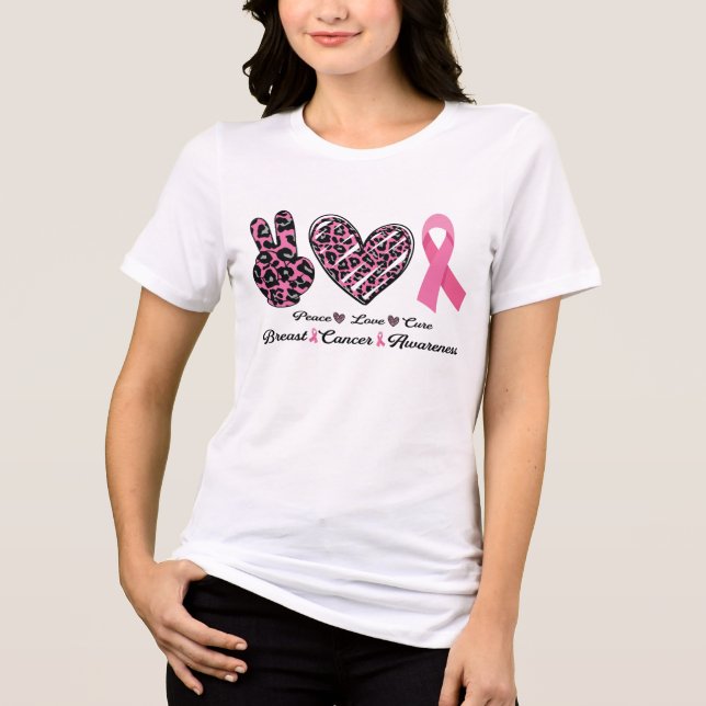 Brustkrebs Bewusstsein Frieden Liebe heilen rosa Tri-Blend Shirt (Vorderseite)