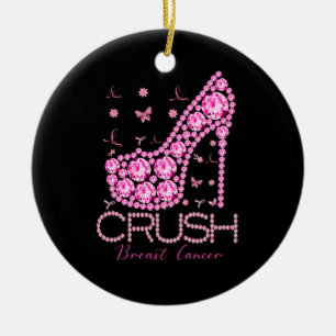 Brustkrebs-Bewusstsein für den Crush Bling Pink Ri Keramik Ornament