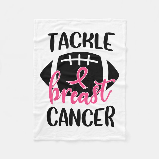 Brustkrebs-Bewusstsein Fußball Ribbon Tackle Bre Fleecedecke (Vorderseite)