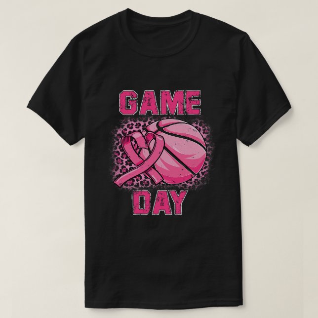 Brustkrebs-Bewusstsein Game Day Pink Basketball S T-Shirt (Design vorne)
