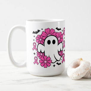 Brustkrebs-Bewusstsein Geist mit rosa Blumen Kaffeetasse