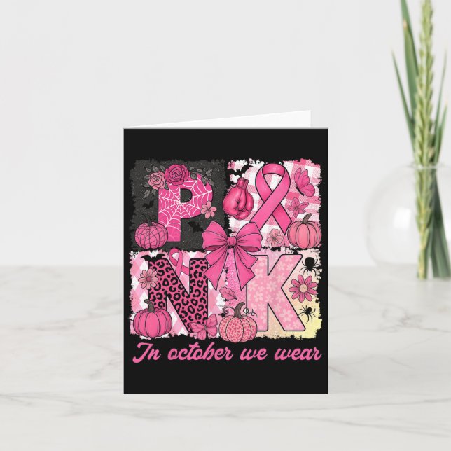 Brustkrebs-Bewusstsein Halloween im Oktober Wir Karte (Vorderseite)