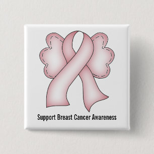 Brustkrebs-Bewusstsein (hellrosa mit Flügeln) Button