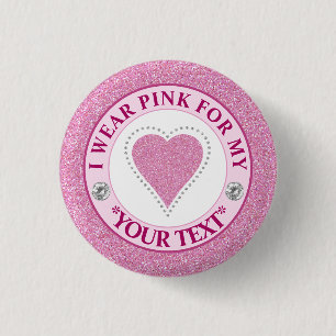 Brustkrebs-Bewusstsein Herz Ich trage Rosa für Button