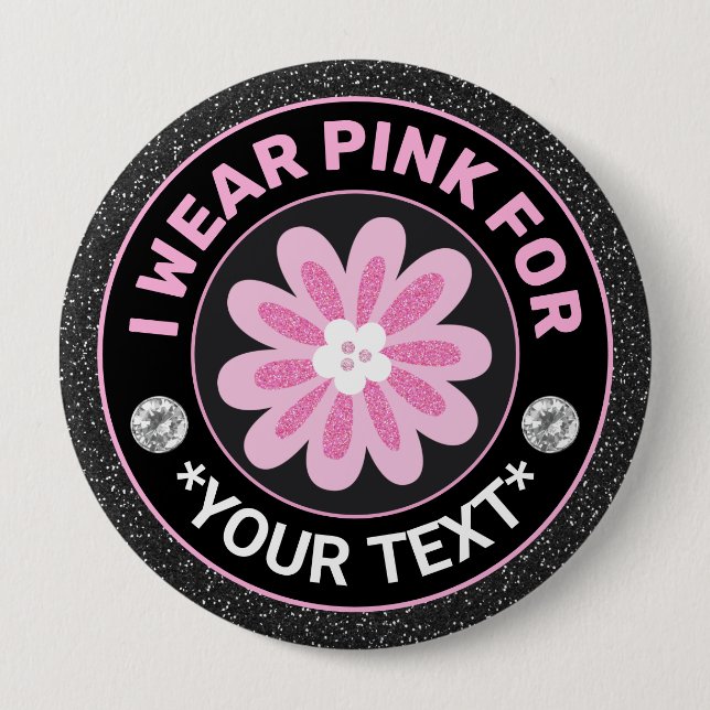 Brustkrebs-Bewusstsein Ich trage Rosa für Flower Button (Vorderseite)