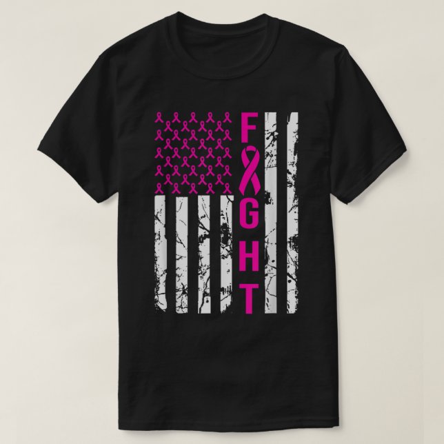 Brustkrebs-Bewusstsein Kämpfen Amerikanische Flagg T-Shirt (Design vorne)