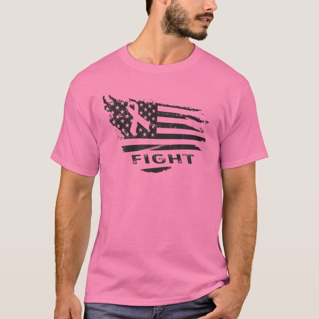 Brustkrebs-Bewusstsein Kämpfen Amerikanische Flagg T-Shirt (Vorderseite)