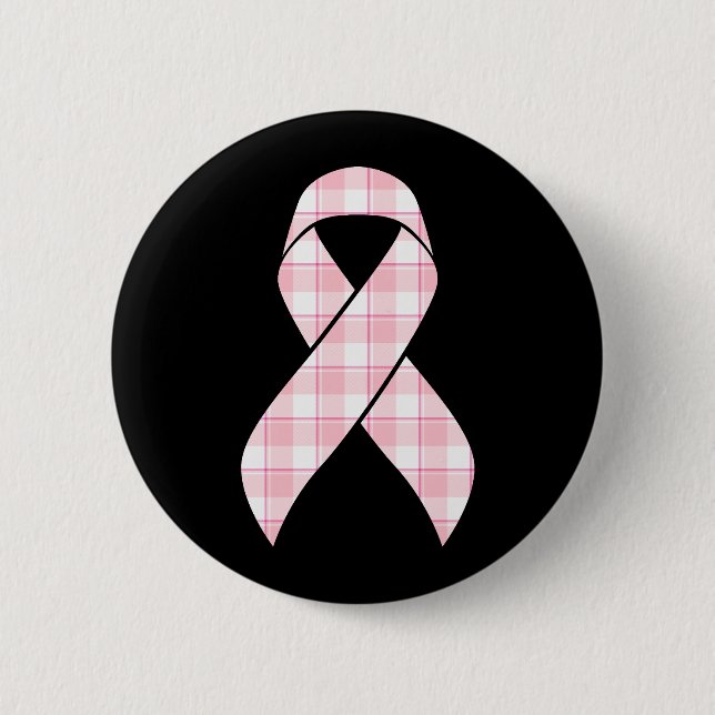 Brustkrebs-Bewusstsein Kariert Pink Ribbon Button (Vorderseite)