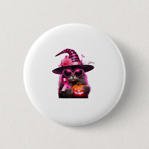 Brustkrebs-Bewusstsein KatzenHalloween Rosa Band Button
