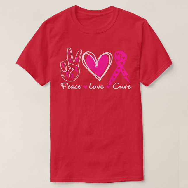 Brustkrebs-Bewusstsein Kostüm Pink Peace Liebe Cu T-Shirt (Design vorne)