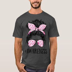Brustkrebs-Bewusstsein Messy Bun Glasses Awarenes T-Shirt