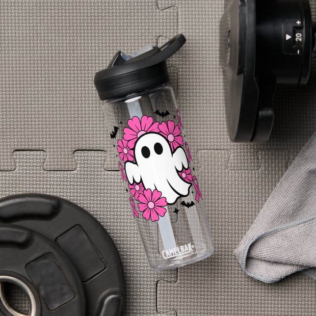 Brustkrebs-Bewusstsein mit rosa Blume Trinkflasche (Fitnessstudio (gedreht))