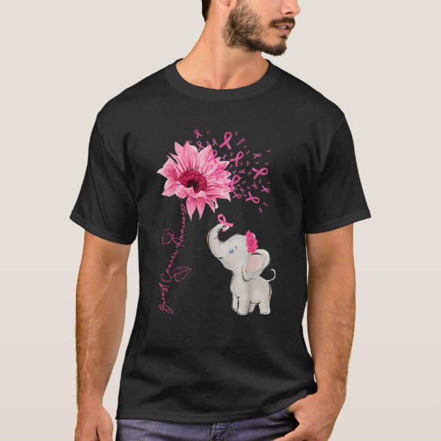Brustkrebs Bewusstsein Niedlich Elephant Sunflower T-Shirt (Vorderseite)