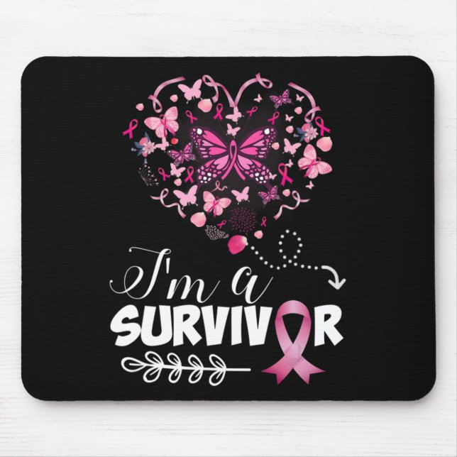 Brustkrebs Bewusstsein Pink Butterfly Herz Ich bin Mousepad (Vorne)