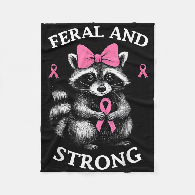 Brustkrebs-Bewusstsein Raccoon Feral und stark Fleecedecke (Vorderseite)