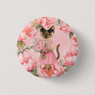 Brustkrebs-Bewusstsein Rosa Band Blumenthema Button