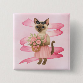 Brustkrebs-Bewusstsein Rosa Band Blumenthema Button