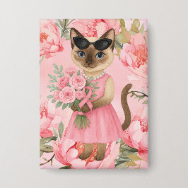 Brustkrebs-Bewusstsein Rosa Band Blumenthema Button