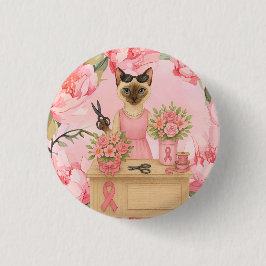 Brustkrebs-Bewusstsein Rosa Band Blumenthema Button