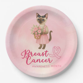 Brustkrebs-Bewusstsein Rosa Band Blumenthema Pappteller